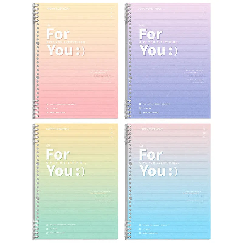 Removable coil gradient notebook in A4 and B5 sizes with PP cover in green, blue, pink, purple colours