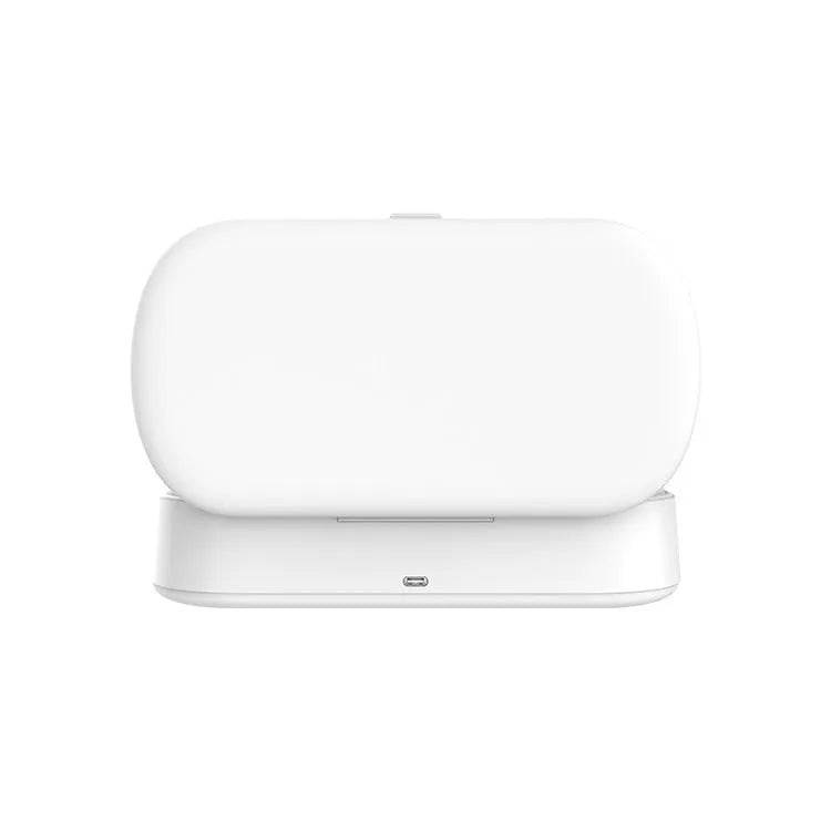 White ABS UV steriliser box with wireless charging for phones and jewellery on a plain background.