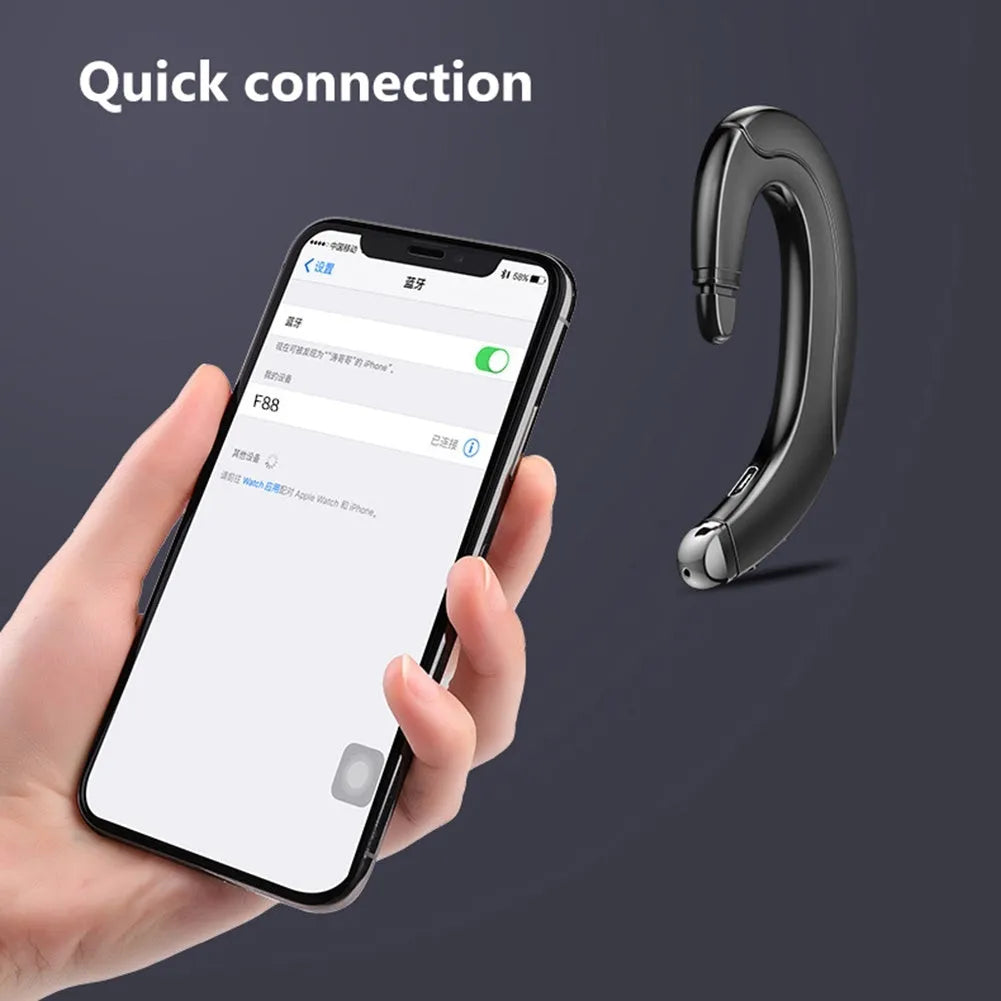 Single-ear Bluetooth earphone in black, blue or red colours with out-of-ear mounted design for hands-free communication
