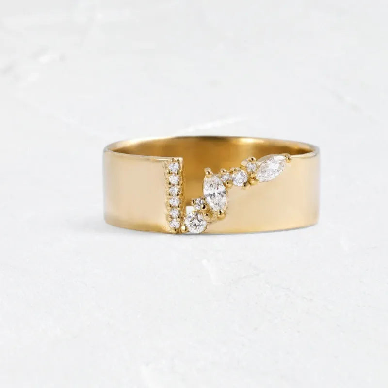 Gold electroplated copper women's ring with shining zircon accents, shown in UK size options
