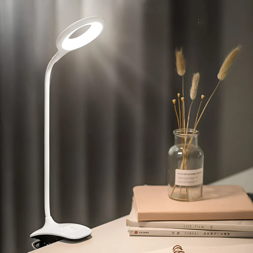 Rechargeable table lamp with touch switch and USB charging port in green, pink, or white colours