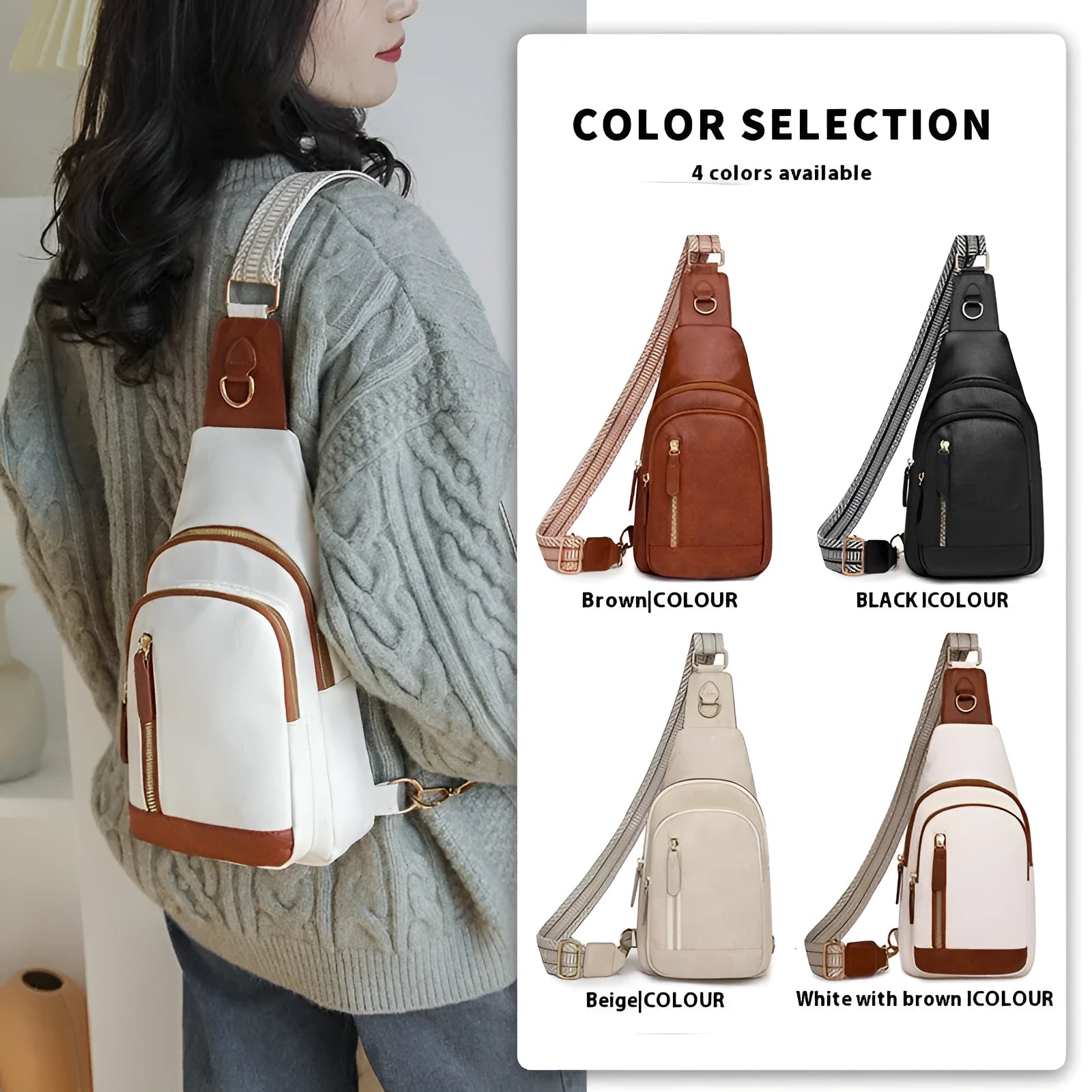 Women's soft PU leather crossbody bag in street trend style with open pocket and internal compartments