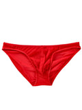 Men's black ice silk triangle mid waist briefs on a white background.
