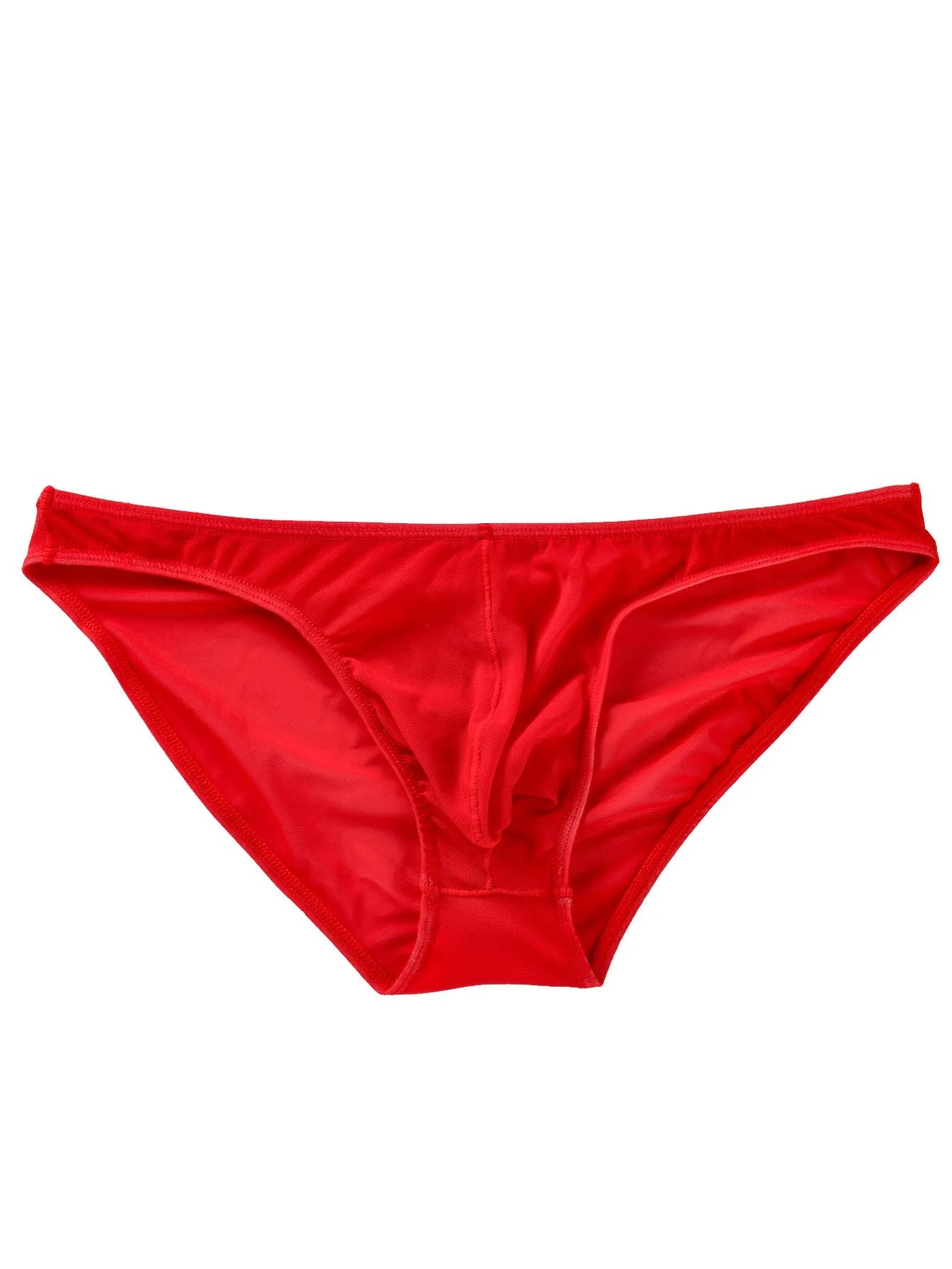 Men's black ice silk triangle mid waist briefs on a white background.