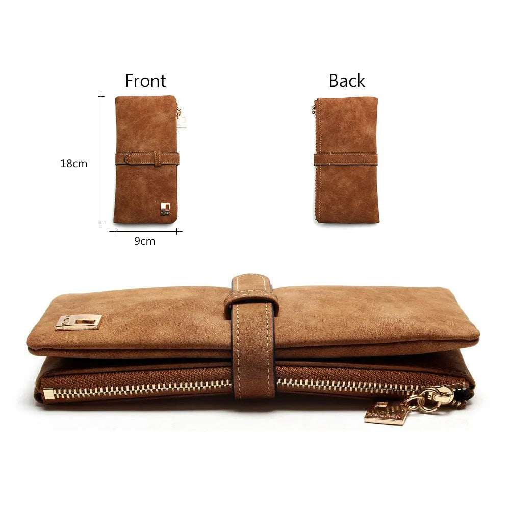 Korean retro matte leather long wallet open showing card slots and coin compartment