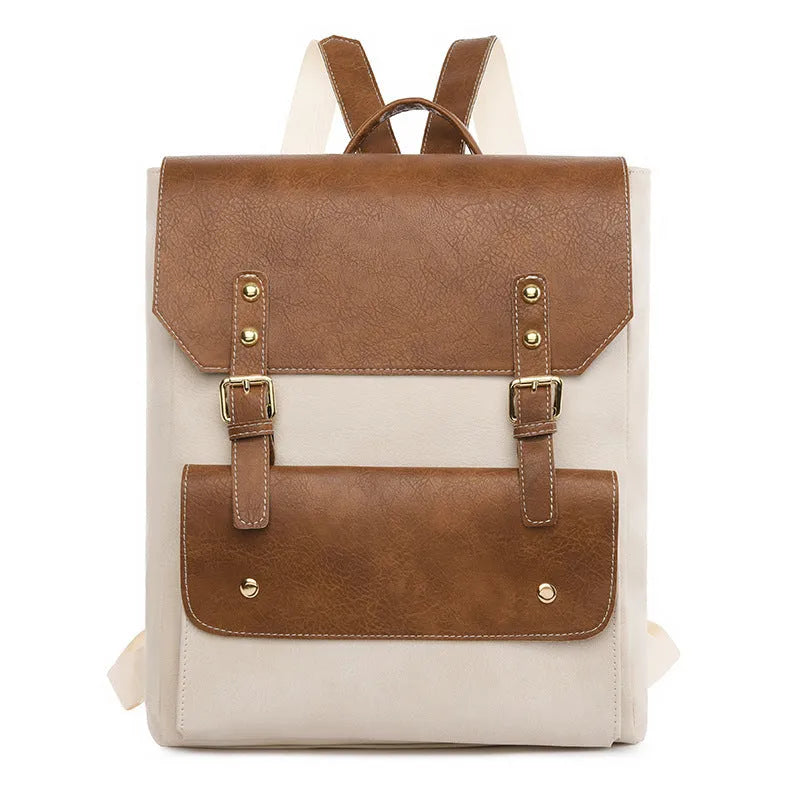 Korean style retro backpack in soft PU material shown in a dark brown colour.
