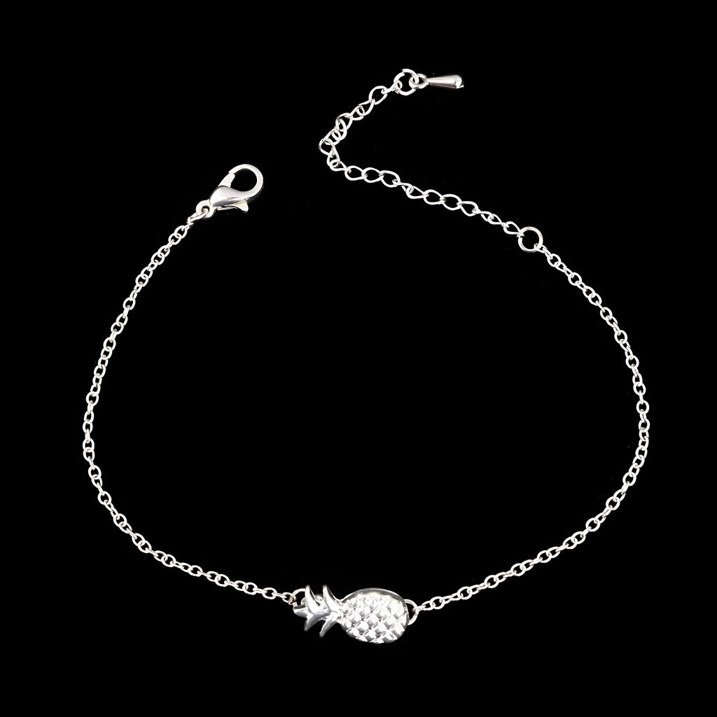 Alloy pineapple charm bracelet for women in gold or silver tone with adjustable chain