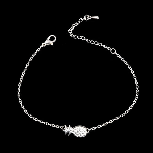 Alloy pineapple charm bracelet for women in gold or silver tone with adjustable chain