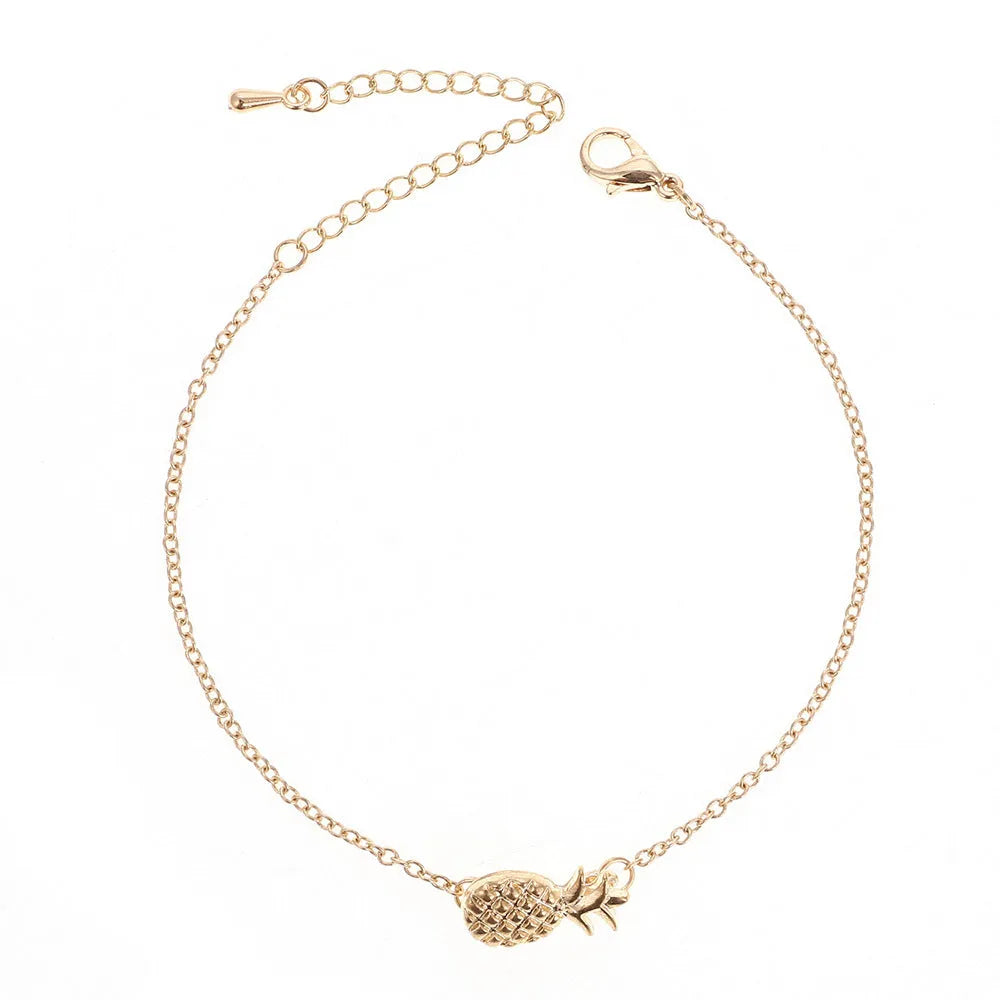 Alloy pineapple charm bracelet for women in gold or silver tone with adjustable chain
