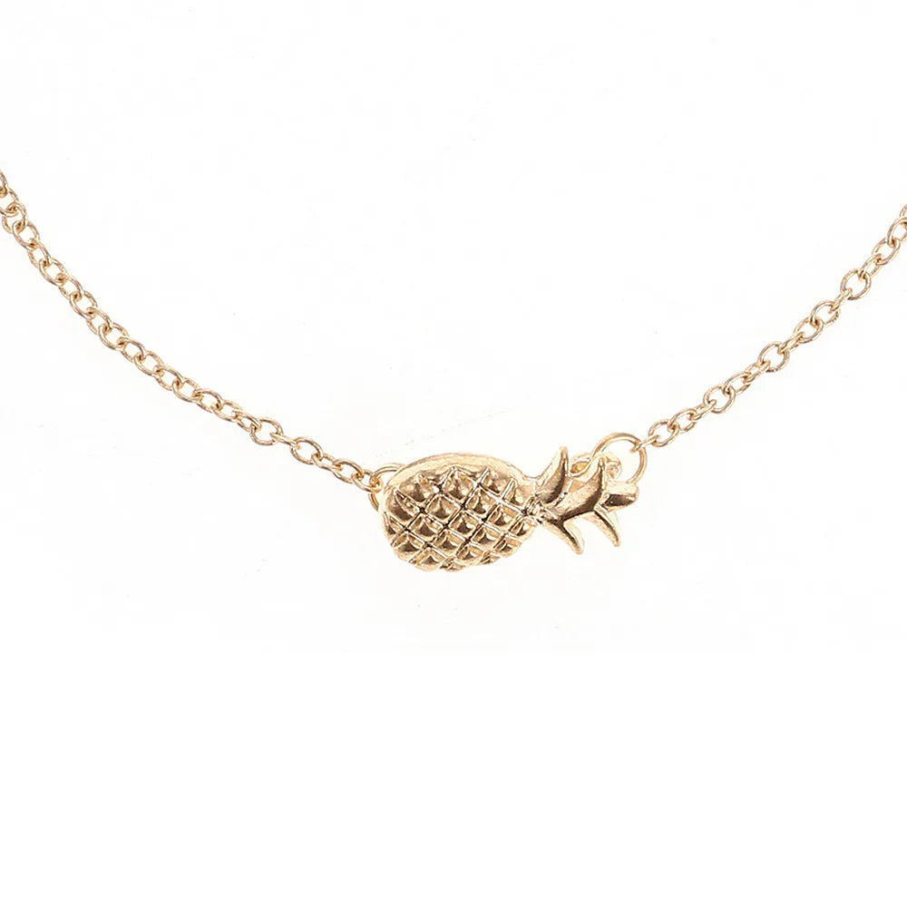 Alloy pineapple charm bracelet for women in gold or silver tone with adjustable chain