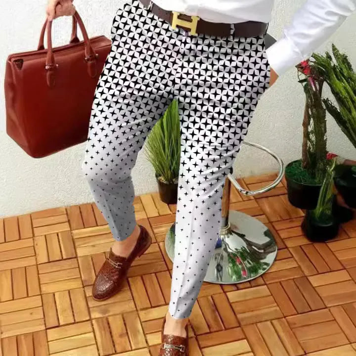 Men's slim-fit casual trousers with digital printed plaid pattern in RKKZ49 colour