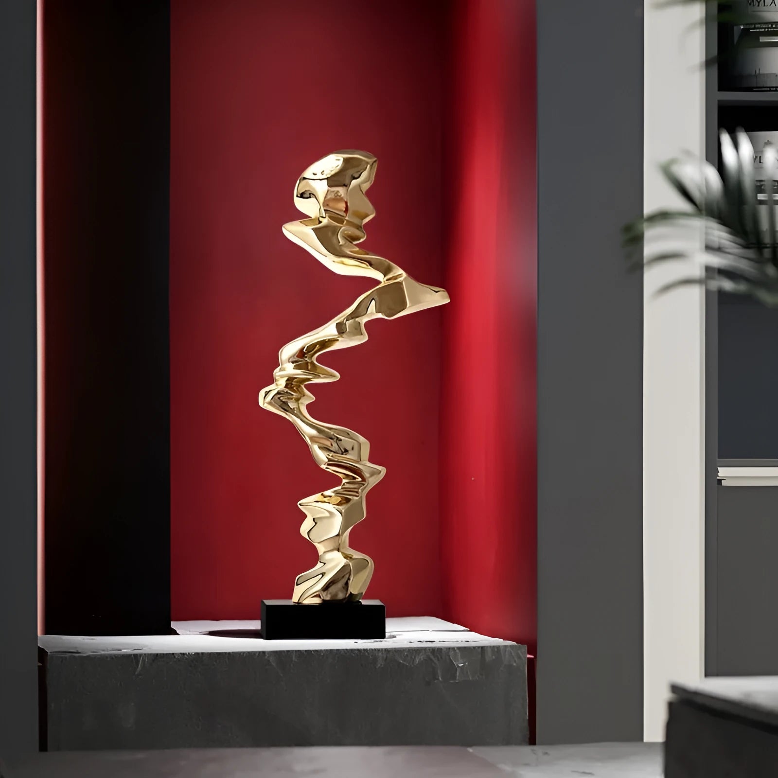 Modern abstract resin sculpture decoration in Ran Ran Rose gold, silver, or blue.
