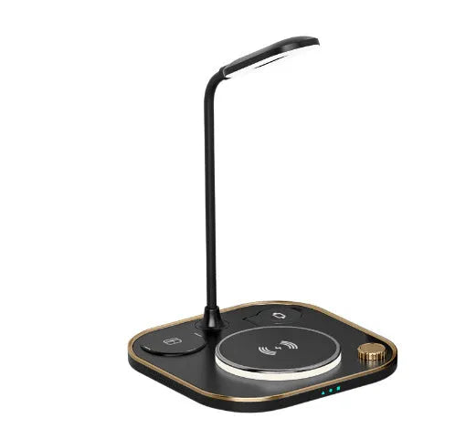 Three-in-one wireless magnetic charger with 15W fast charging and optional desk lamp in black, green, or white