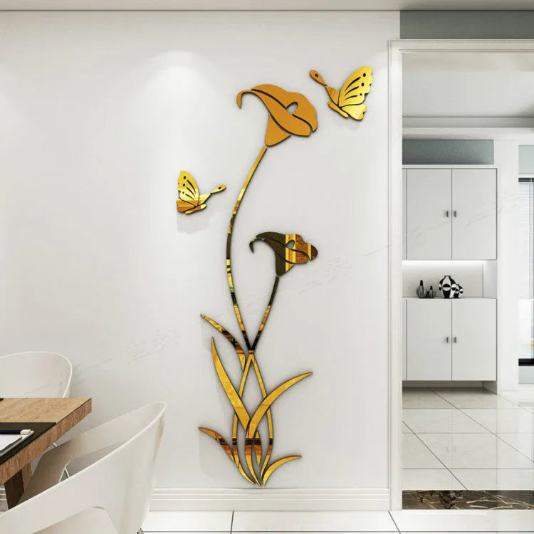3D stereo lily pattern acrylic wall sticker in multiple colour options