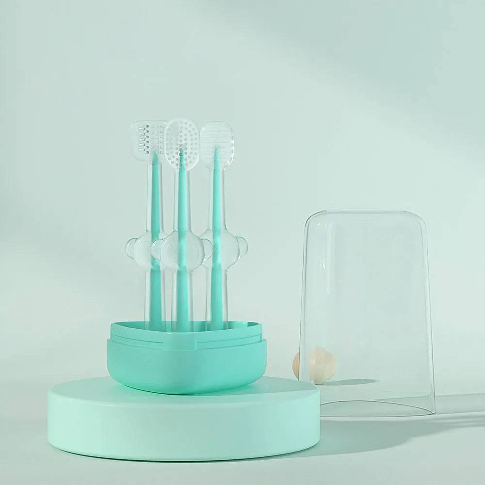 Purple silicone pet toothbrush for cats and dogs with soft bristles for tartar removal