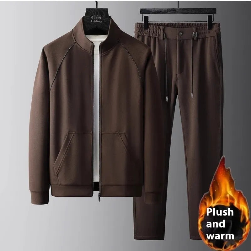 Men's stand collar casual sports suit in slim fit with matching trousers