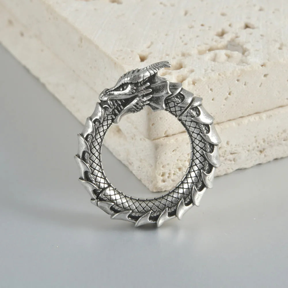 Retro large geometric auricle earrings with antique silver dragon shape detail