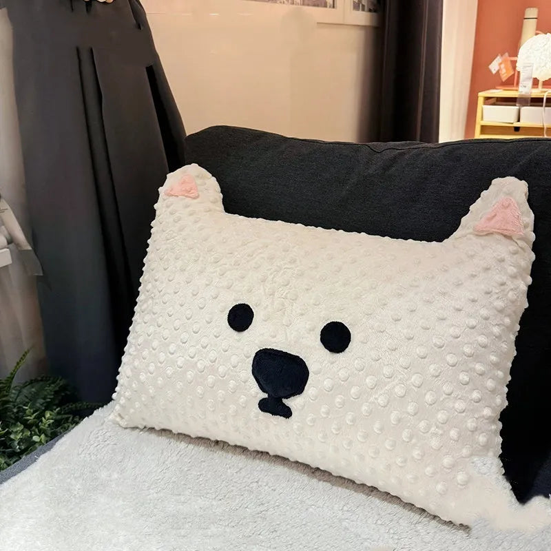 West Highland puppy design pillow in grey or white colours measuring 50x35x18cm