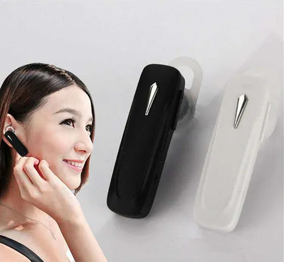 M163 Bluetooth car headset with call and music controls shown in black and white colour options