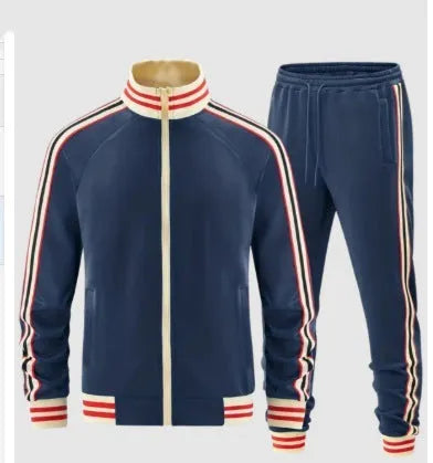 Turtleneck zipper cardigan and trousers streetwear suit in polyester fibre