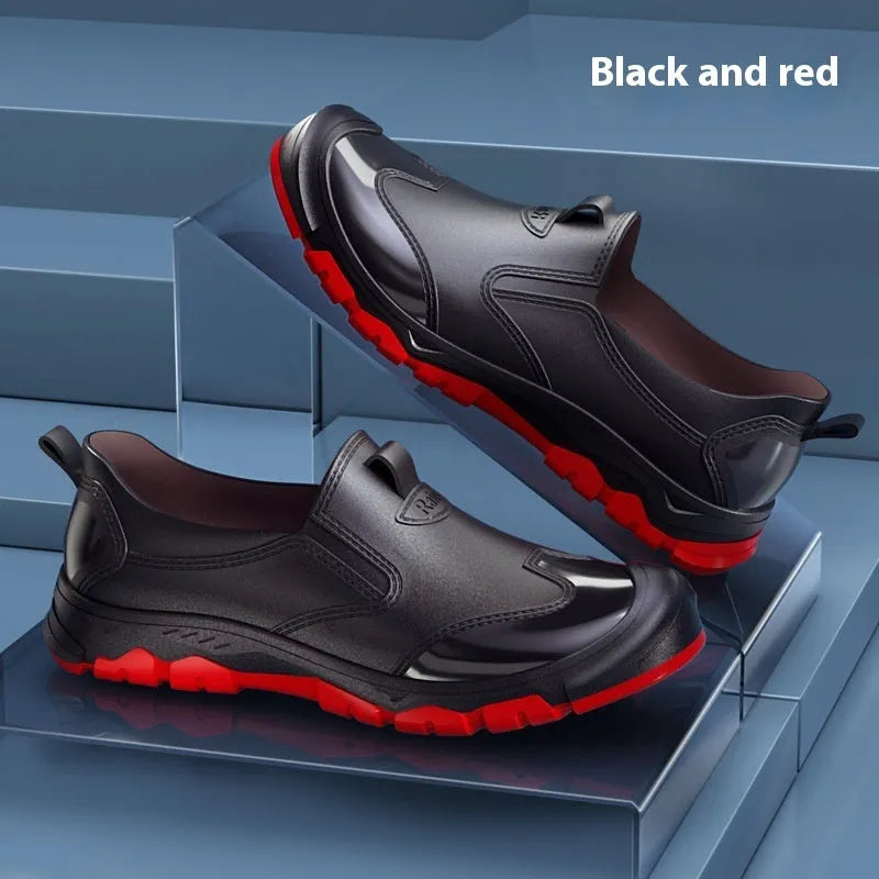 Korean style short tube PVC rain boots with non-slip plastic sole in multiple colour options