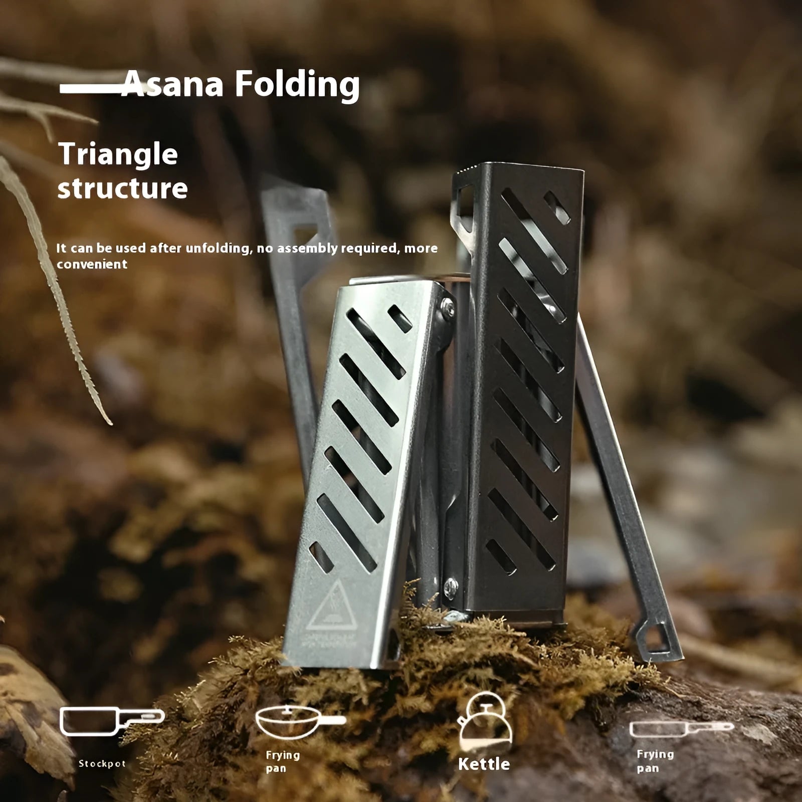 Hexagon foldable alcohol camping stove in black colour showing compact 9.5x8.5x15cm dimensions