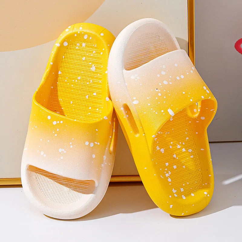 Gradient blue children's PVC slipper sandals on a white background, showing the non-slip sole.