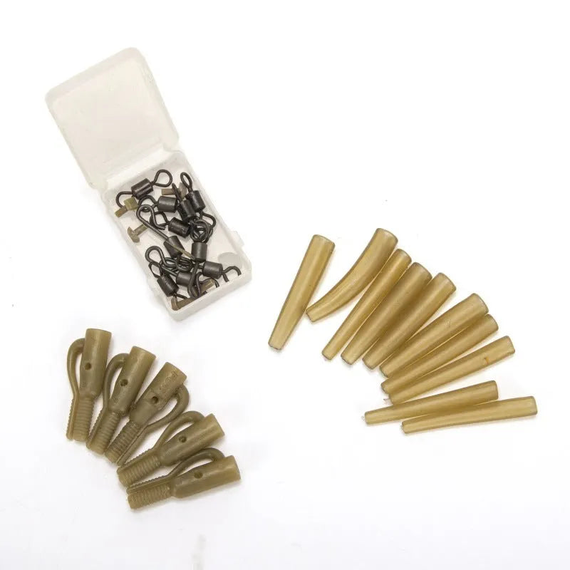 30-piece European carp fishing accessory set with tubes, hoses, rotation pieces, and screws