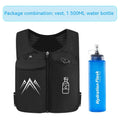 Black breathable mesh running vest with phone compartment and optional hydration flask for outdoor sports