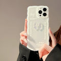 Transparent TPU iPhone case with three-dimensional ice-through bow design on white background