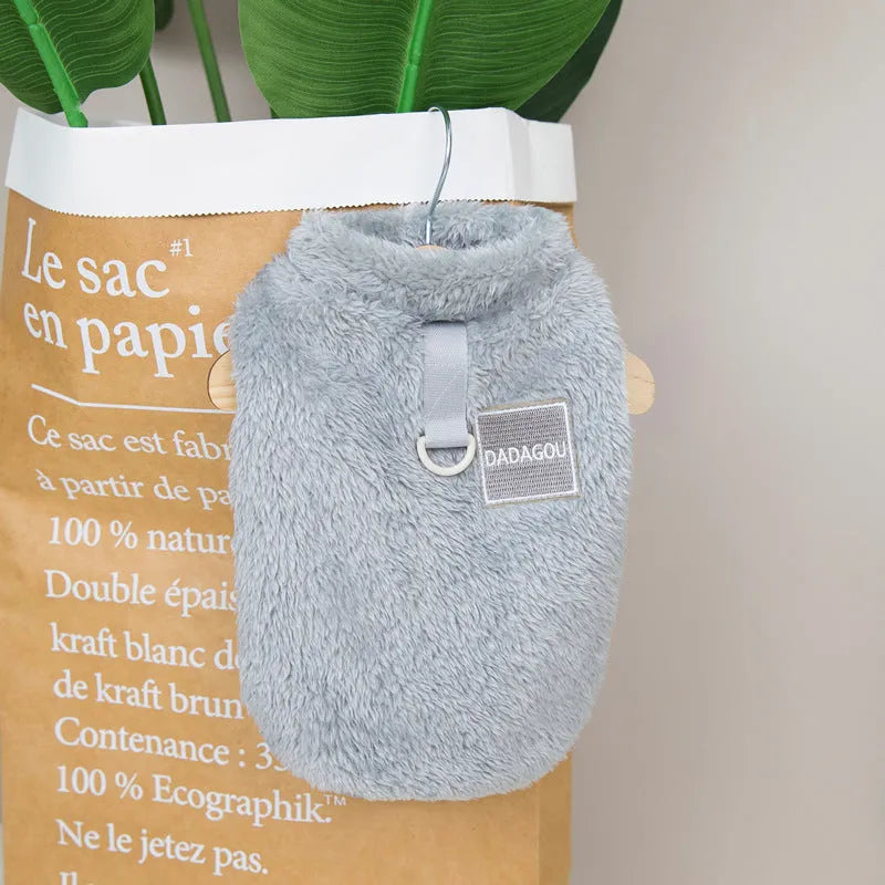Coral fleece pet jacket with colourful pull rings closure in multiple colour options