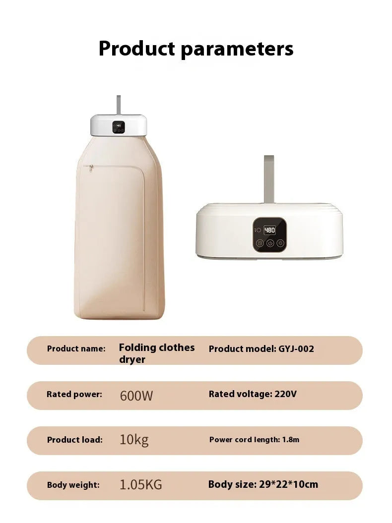 White cylindrical laundry dryer with remote control on surface showing compact 29cm length design