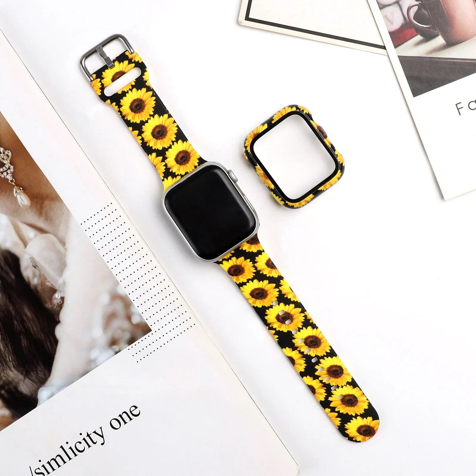 Printed silicone watch strap for Apple Watch showing various design options