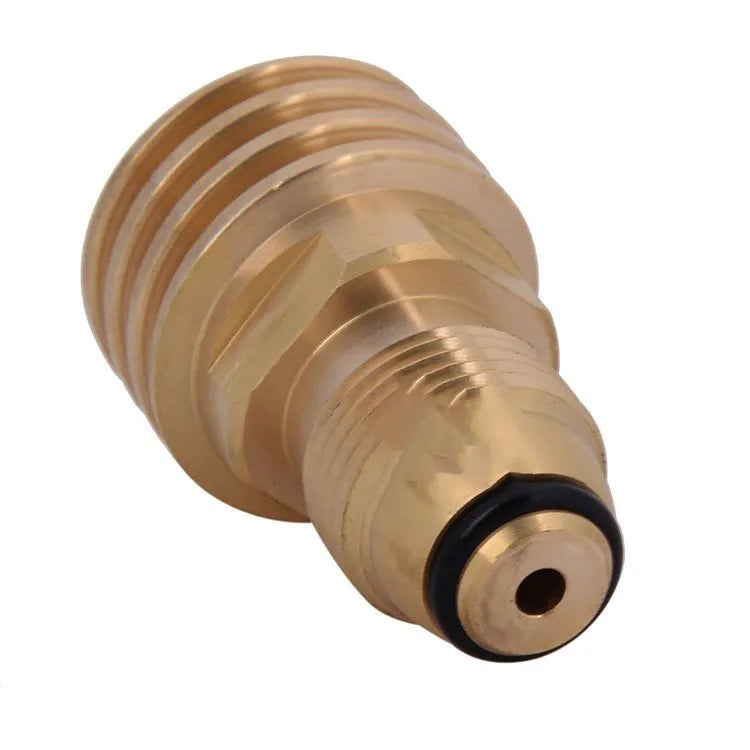 Gold-coloured brass gas adapter with tapered external threads for 7mm gas connections