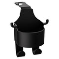 Black plastic car seat back organiser with cup holder and hook measuring 8.5cm wide