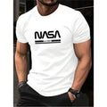 Printed slim-fit men's short sleeve cotton T-shirt on a hanger, shown in multiple colour options.
