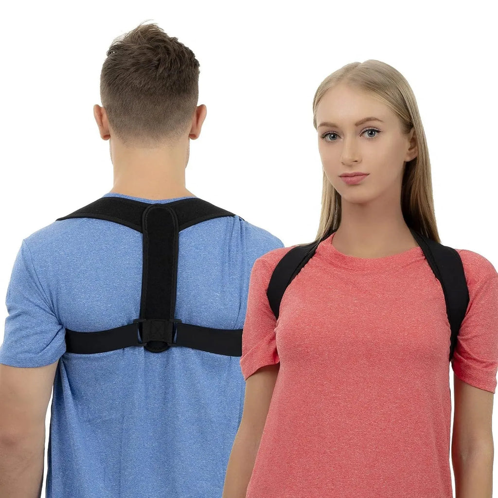 Black adjustable invisible posture correction strap for back support and spinal alignment