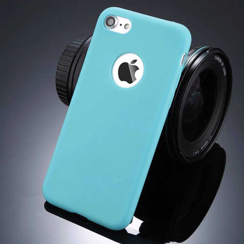 Candy colour soft silicone TPU phone case for iPhone with plain back in six colour options