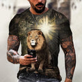 Men's grey T-shirt featuring a detailed 3D raised print of Jesus Christ, with short sleeves and a casual fit.