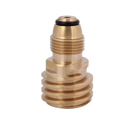 Gold-coloured brass gas adapter with tapered external threads for 7mm gas connections