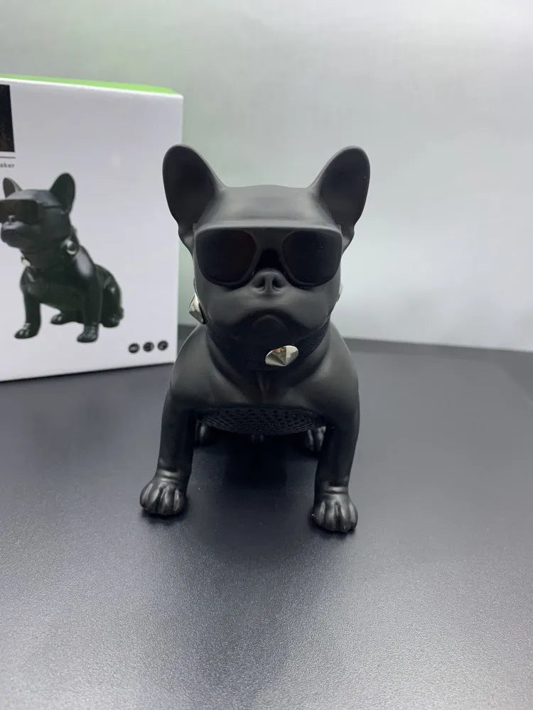Mini bulldog-shaped Bluetooth speaker in black colour with wireless connectivity