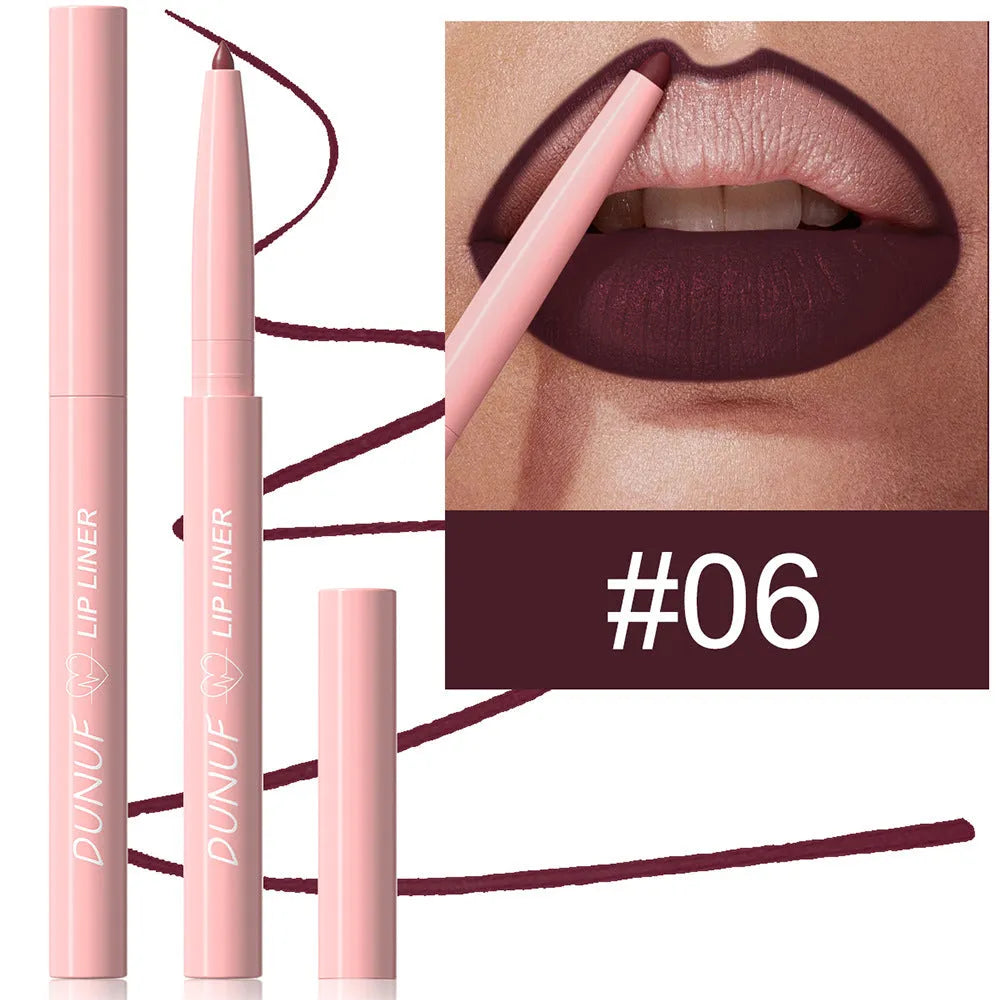 Matte velvet lip liner pencil in 12 colours for precise lip definition