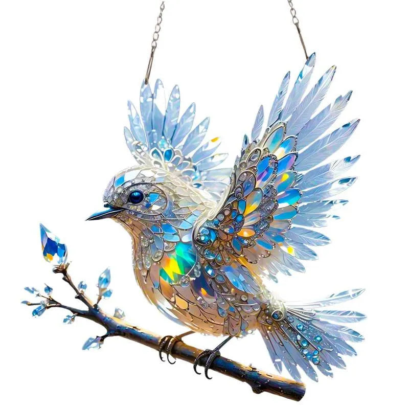 Acrylic bird pendant decoration with cartoon imagery for holiday scenes