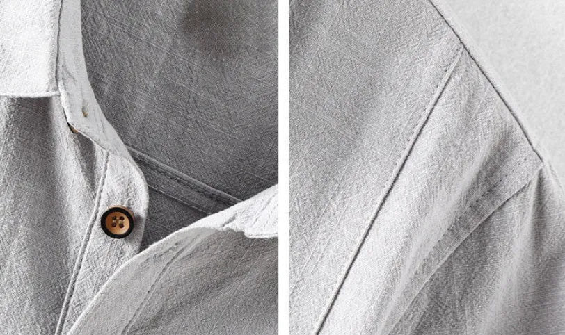 Men's loose fit linen casual shirt in solid colours on a hanger