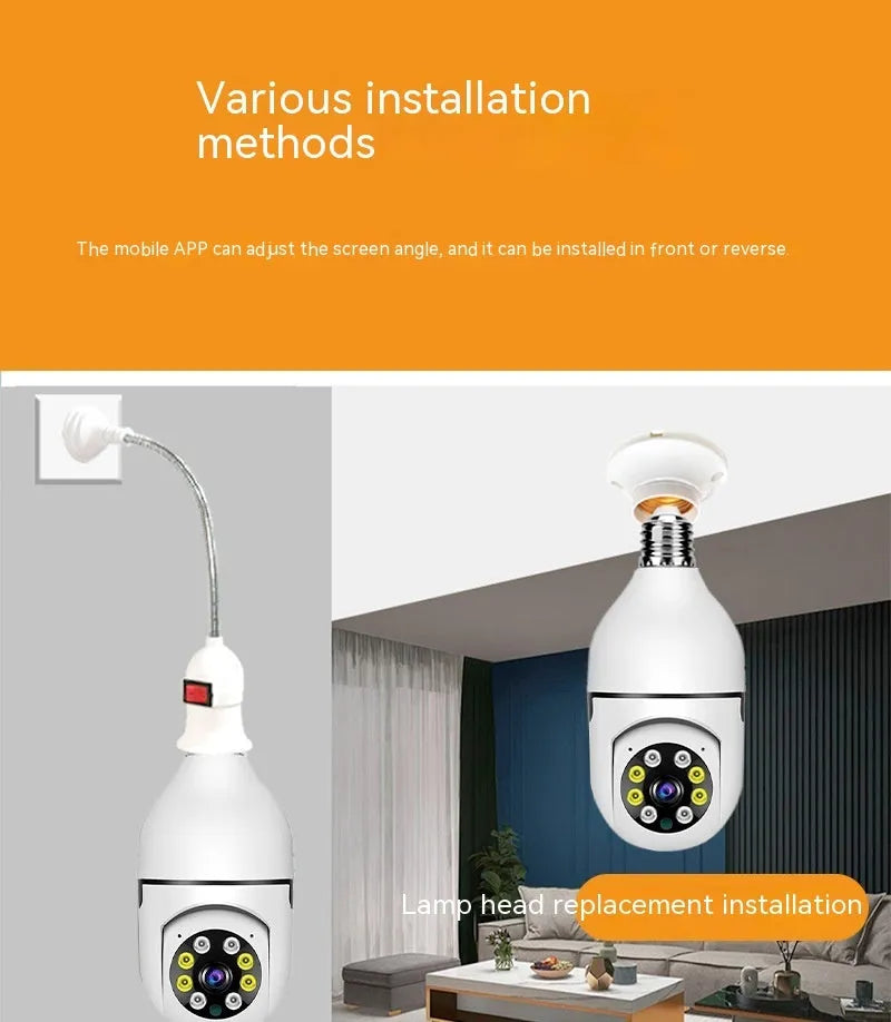 Wireless wifi bulb security camera with compact 5cm design for indoor outdoor monitoring