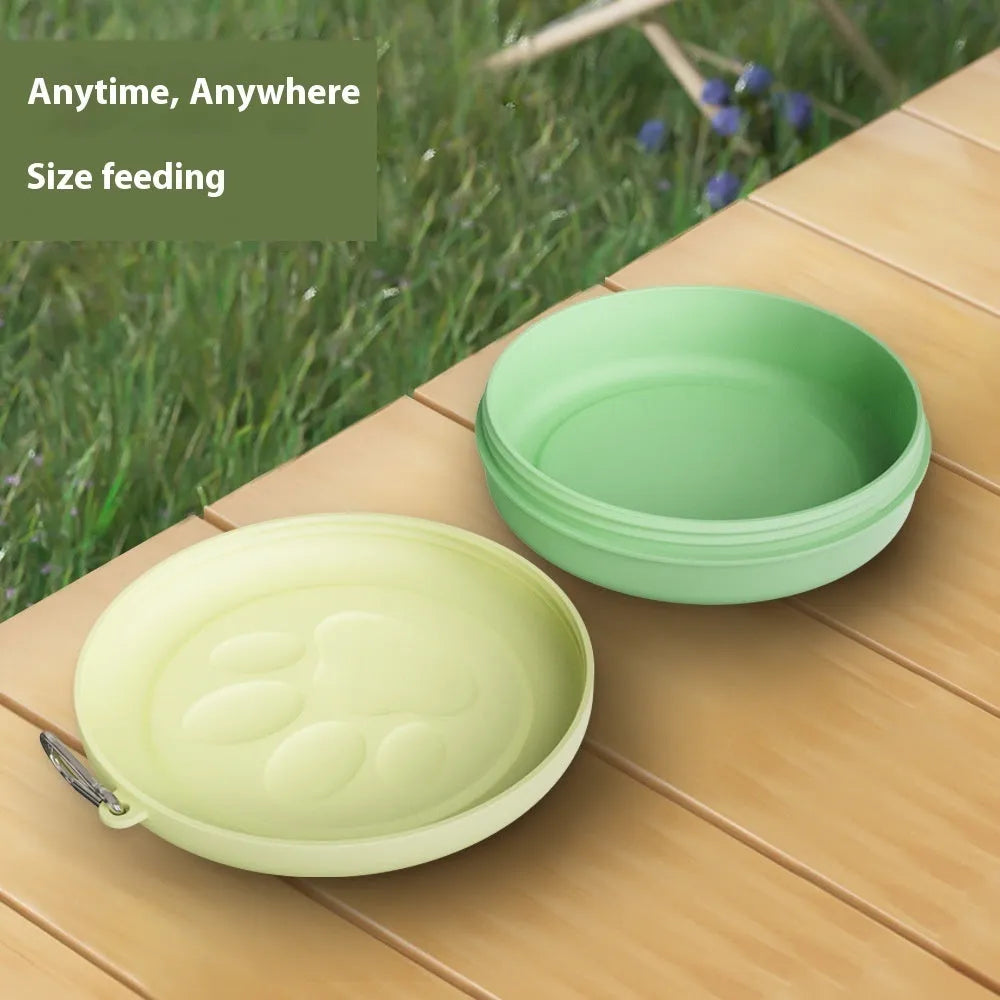 Collapsible silicone dog travel bowl in pink and green colour options