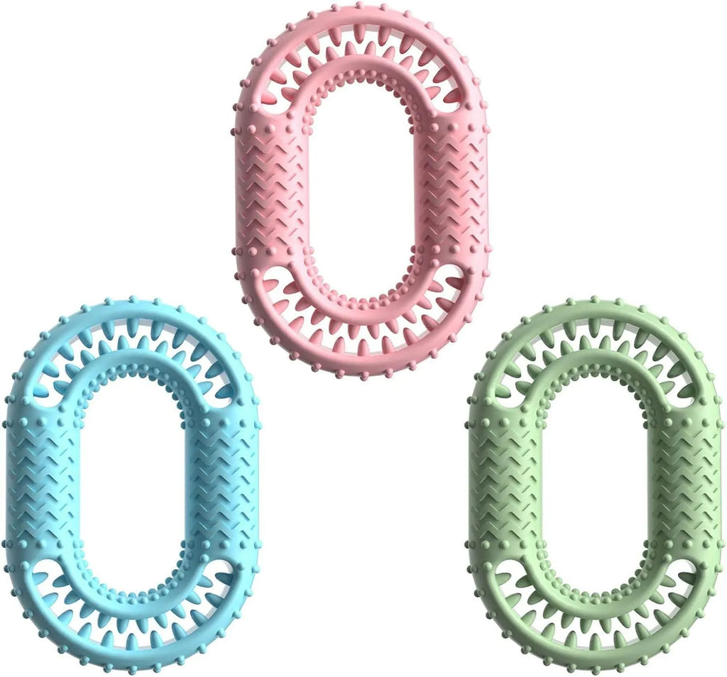 Blue green pink O-ring shaped durable dog chew toy for aggressive chewers size 12.5 cm