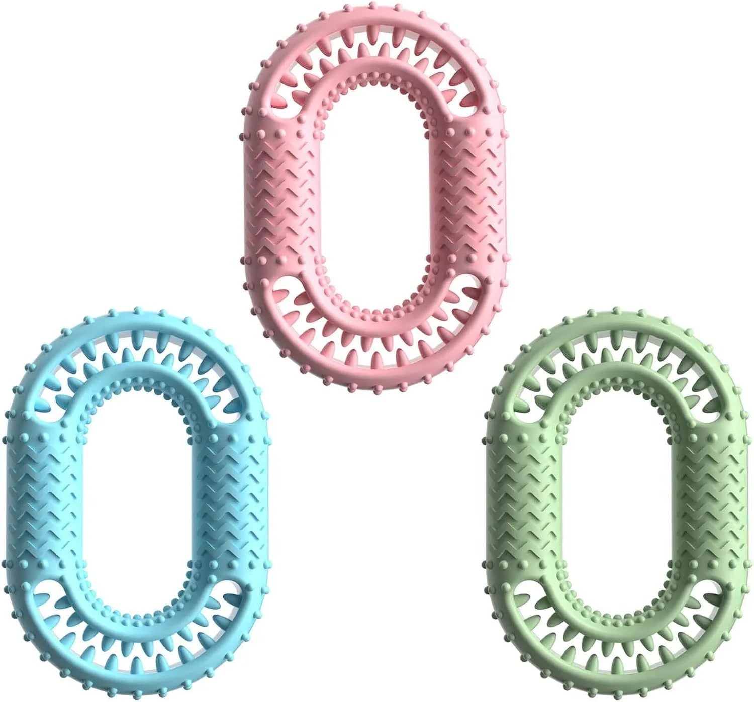 Blue green pink O-ring shaped durable dog chew toy for aggressive chewers size 12.5 cm