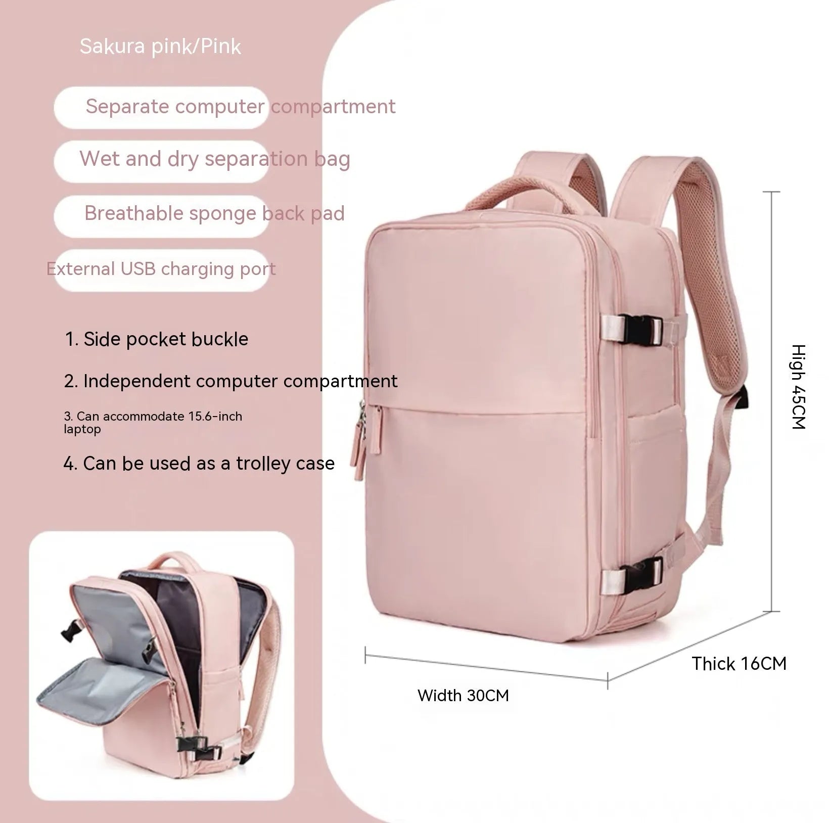 Large black waterproof nylon mummy backpack with zipped compartments.