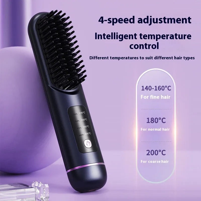 Portable charging negative ion hair comb in blue, grey, or white colours.